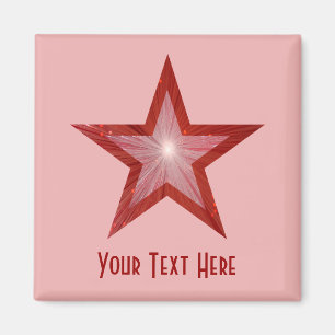 Red Star fridge 'Your Text' magnet square pink