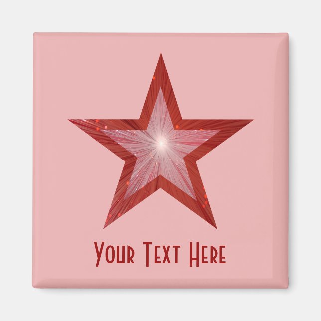 Red Star fridge 'Your Text' magnet square pink (Front)
