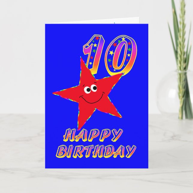 Red Star Happy 10th Birthday Card (Front)