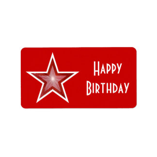 Red Star 'Happy Birthday' label medium red