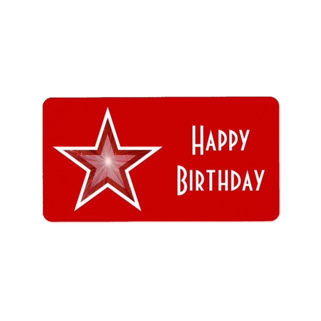 Red Star 'Happy Birthday' label medium red (Front)