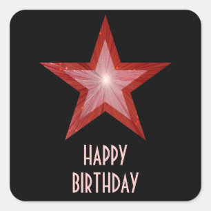 Red Star 'Happy Birthday' square sticker black