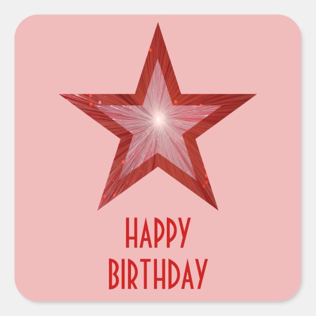 Red Star 'Happy Birthday' square sticker pale pink (Front)