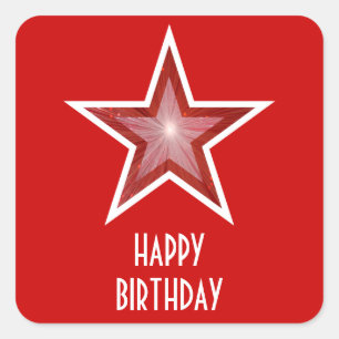 Red Star 'Happy Birthday' square sticker red