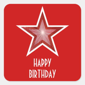 Red Star 'Happy Birthday' square sticker red