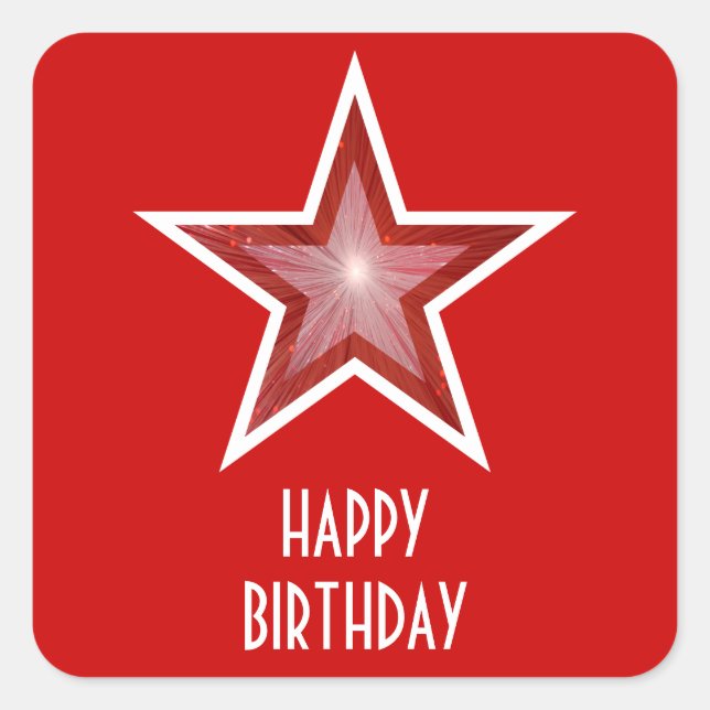 Red Star 'Happy Birthday' square sticker red (Front)