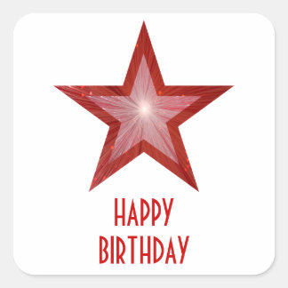 Red Star 'Happy Birthday' square sticker white