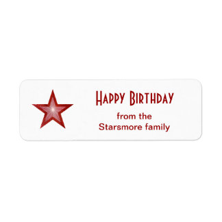 Red Star 'Happy Birthday' text label small white