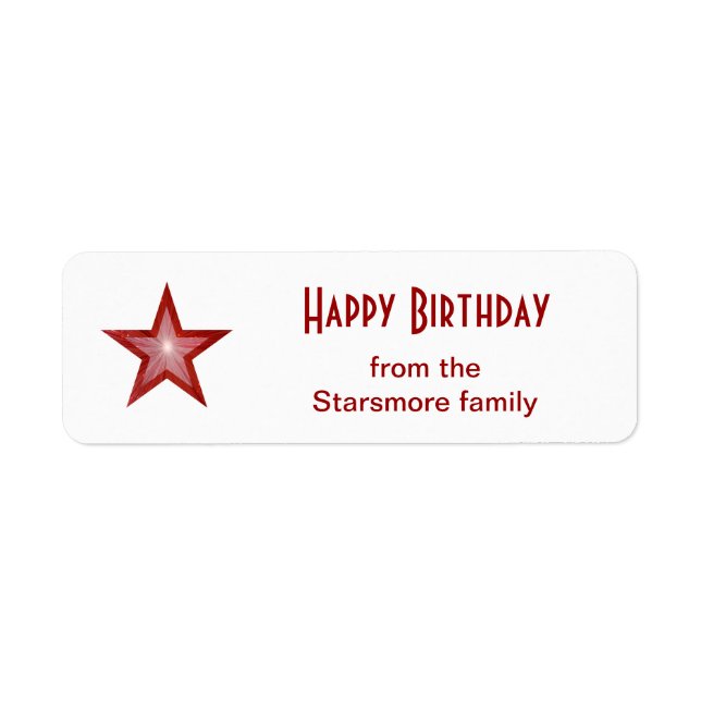 Red Star 'Happy Birthday' text label small white (Front)