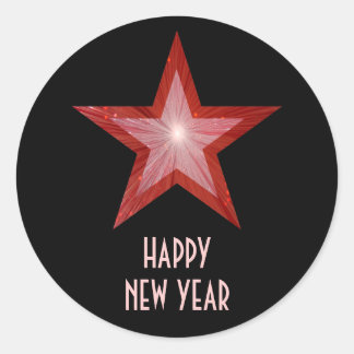 Red Star 'Happy New Year' round sticker black