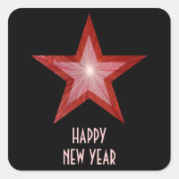 Red Star 'Happy New Year' square sticker black
