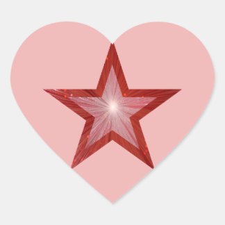 Red Star heart sticker pink