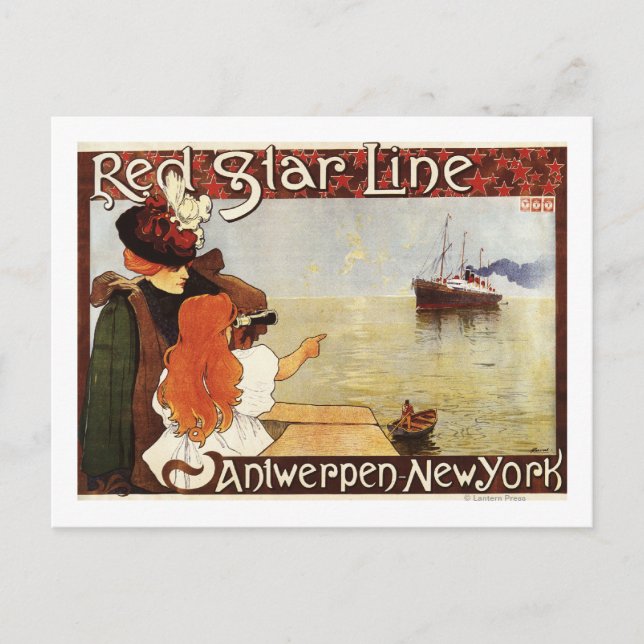 Red Star Line Cruises to New York Promo Poster Postcard (Front)