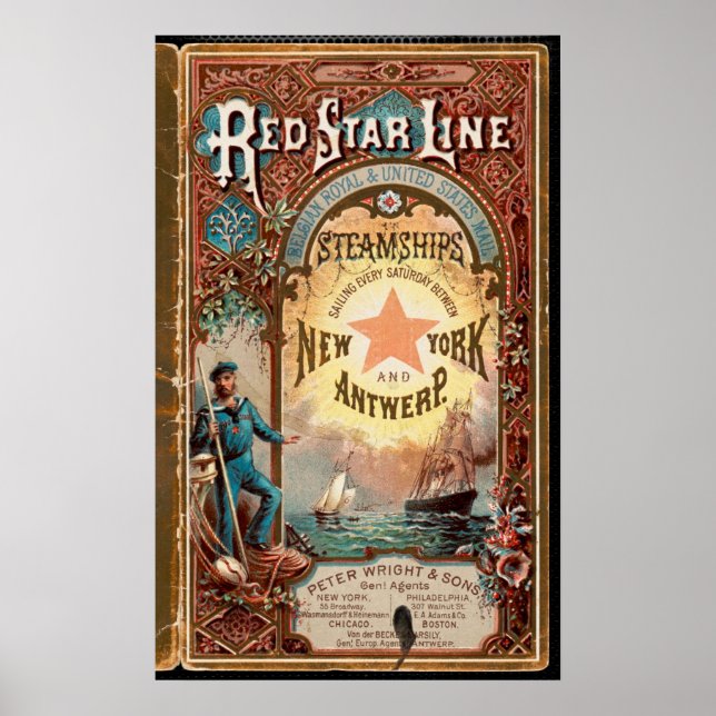 Red Star Line NYC Antwerp Steamships Advertisement Poster (Front)