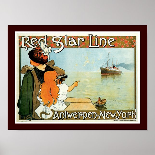 Red Star Line Woman with Girl Ad Poster (Front)