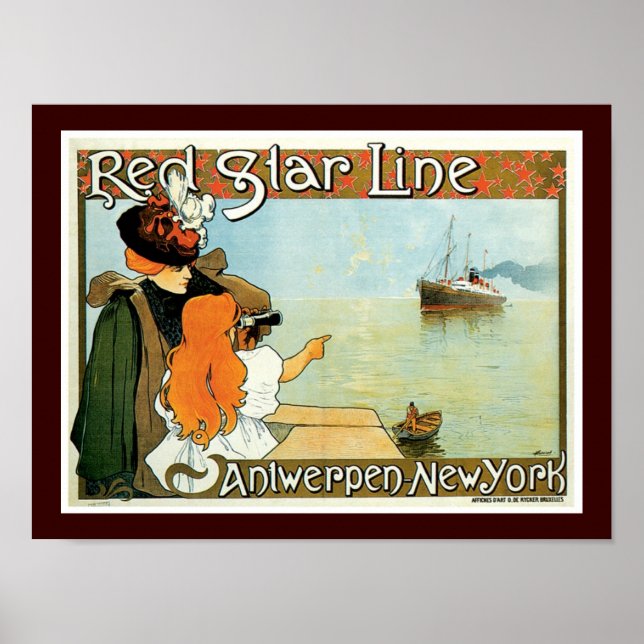 Red Star Line Woman with Girl Ad Poster (Front)