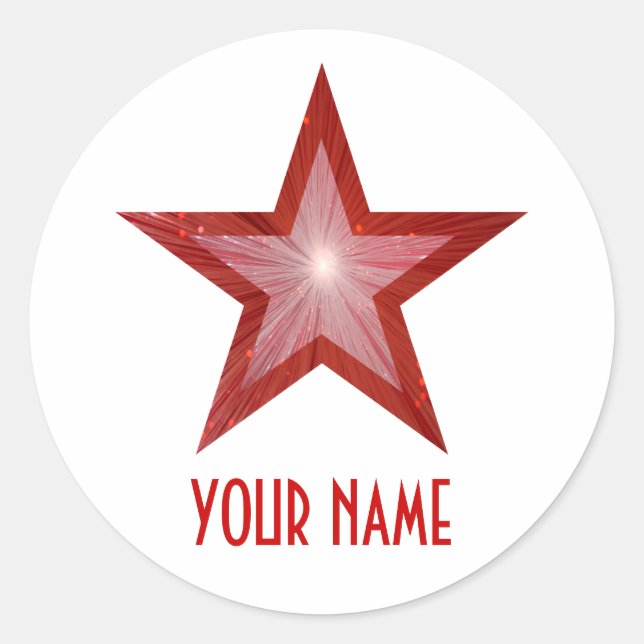 Red Star 'Name' round sticker white (Front)