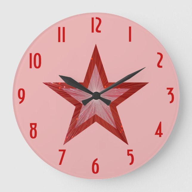 Red Star 'numbers' clock round pink (Front)
