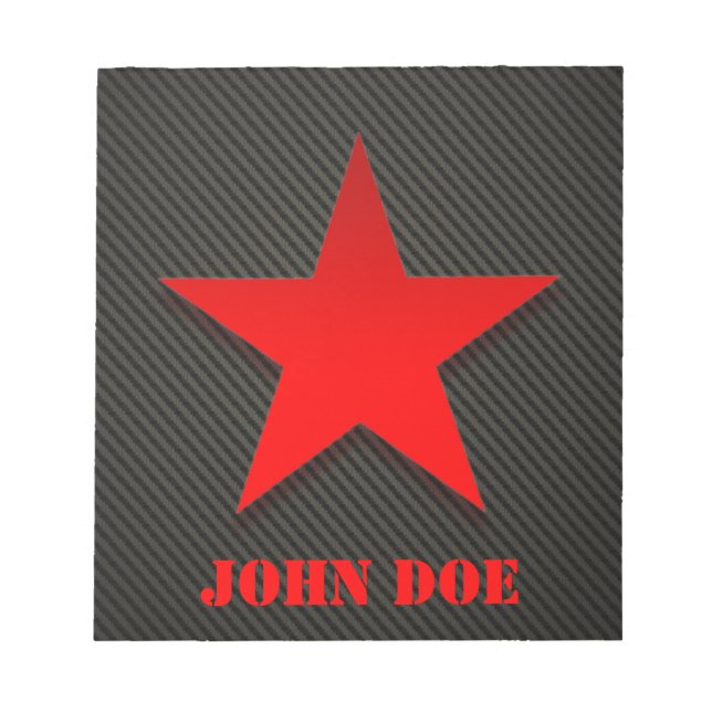 Red Star on Black Carbon Fibre Notepad (Front)