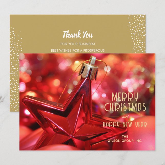 Red Star Ornament Business Thank You Christmas Holiday Card (Front/Back)