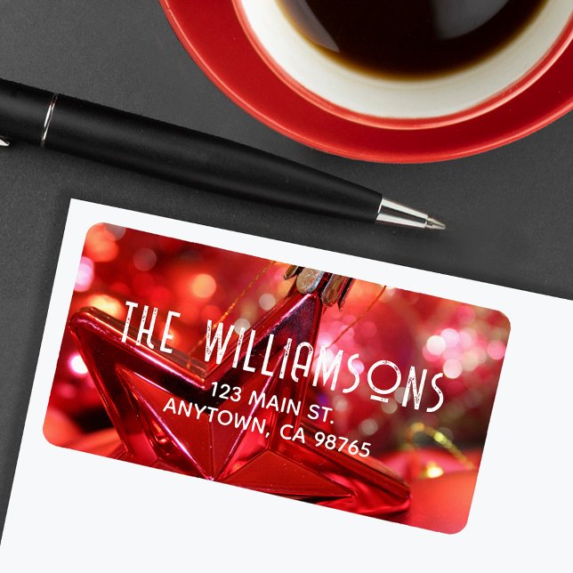 Red Star Ornament Christmas Address Label (Creator Uploaded)