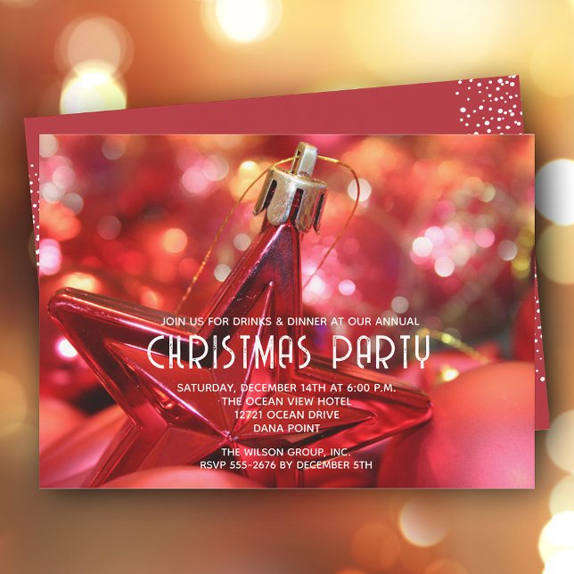 Red Star Ornament Christmas Party Invitation (Creator Uploaded)