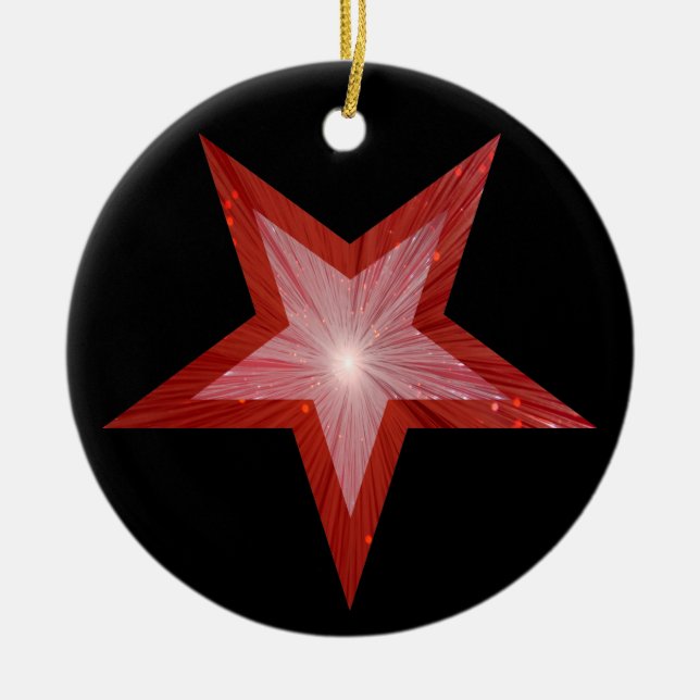 Red Star ornament round black (Front)
