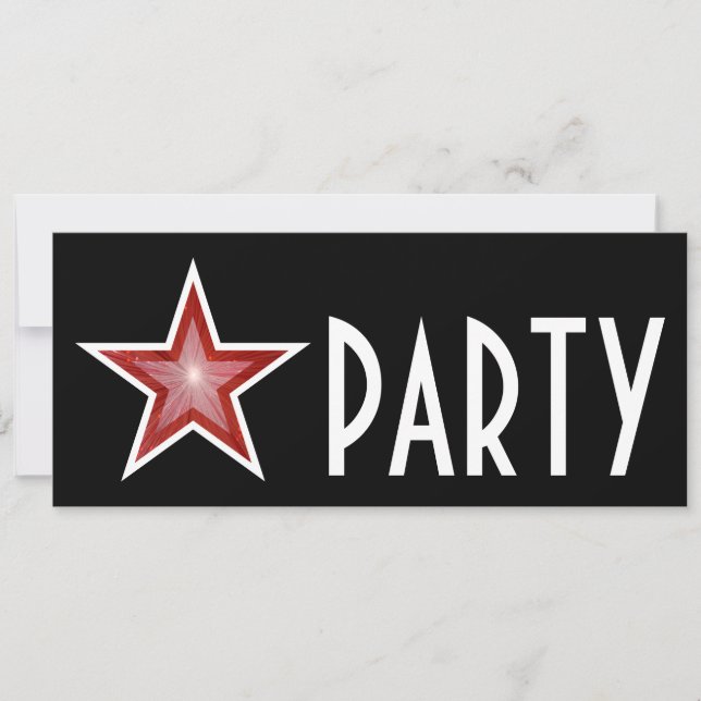 Red Star 'PARTY' invitation black long (Front)