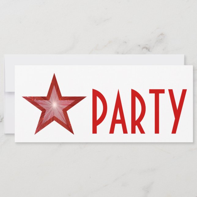 Red Star 'PARTY' invitation white long (Front)
