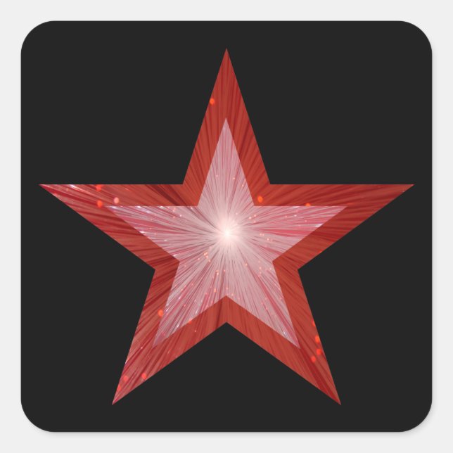 Red Star square sticker black (Front)
