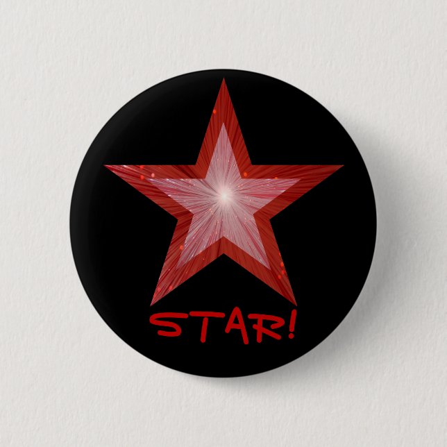 Red Star 'STAR!' button badge black (Front)