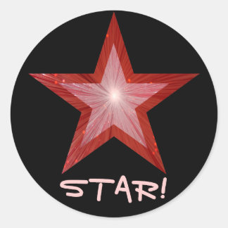 Red Star 'STAR!' round sticker black