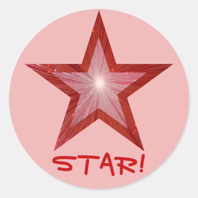 Red Star 'STAR!' round sticker pink (Front)