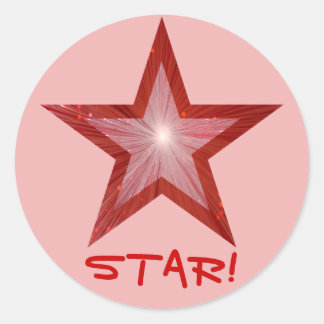 Red Star 'STAR!' round sticker pink