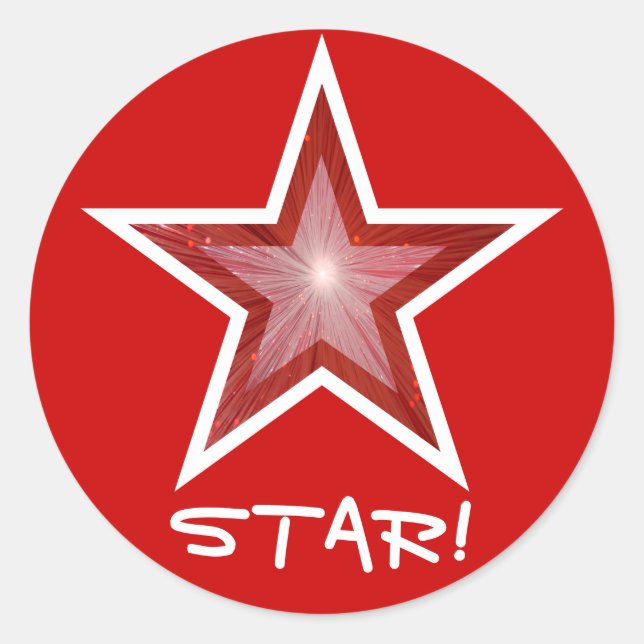Red Star 'STAR!' round sticker red (Front)