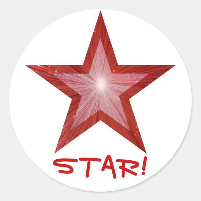 Red Star 'STAR!' round sticker white (Front)