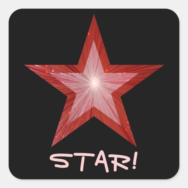 Red Star 'STAR!' square sticker black (Front)