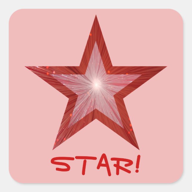 Red Star 'STAR!' square sticker pink (Front)