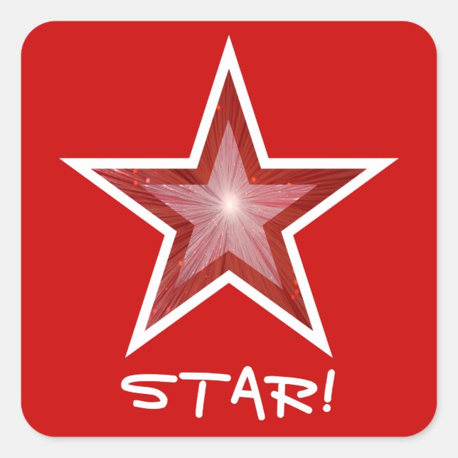 Red Star 'STAR!' square sticker red (Front)