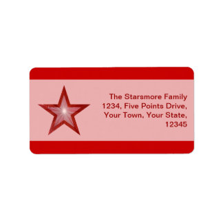 Red Star stripe address label pink