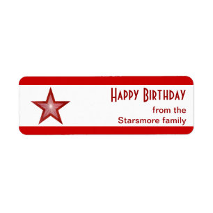 Red Star stripe 'Happy Birthday' text small white