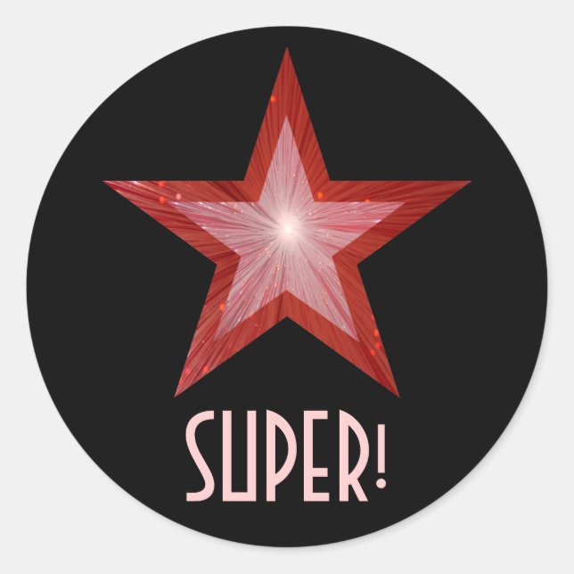 Red Star 'SUPER!' round sticker black (Front)