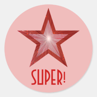 Red Star 'SUPER!' round sticker pale pink