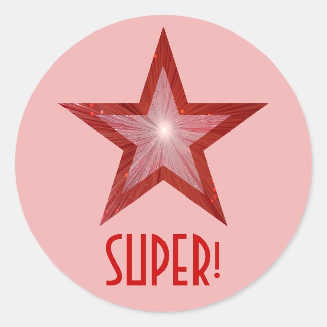 Red Star 'SUPER!' round sticker pale pink (Front)
