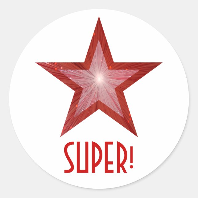 Red Star 'SUPER!' round sticker white (Front)