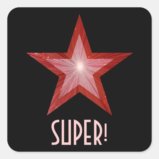 Red Star 'SUPER!' square sticker black (Front)