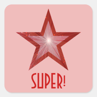 Red Star 'SUPER!' square sticker pale pink