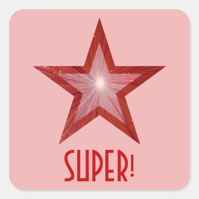 Red Star 'SUPER!' square sticker pale pink (Front)