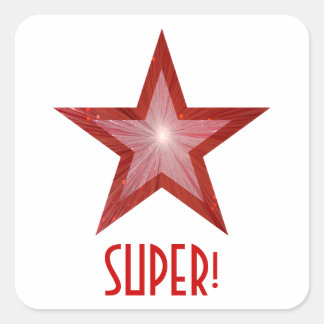Red Star 'SUPER!' square sticker white