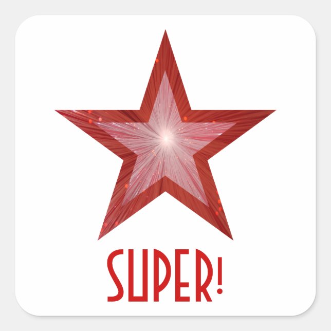 Red Star 'SUPER!' square sticker white (Front)